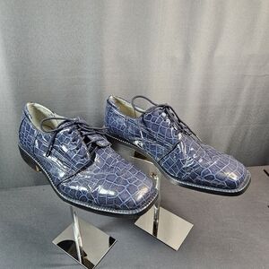 Hugo Vitelli Vintage Blue Leather Dress Shoes Crocodile Brogue Mens 10.5W